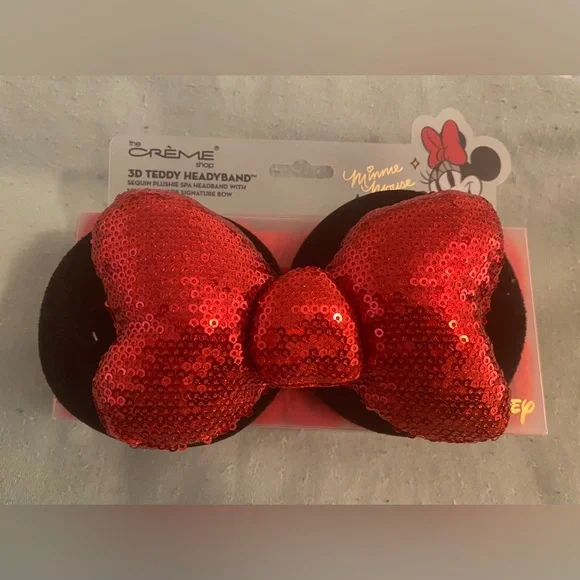 Minnie Mouse Sequin 3D Teddy Spa Headband Disney x Crème Shop - Red - Picture 1 of 2